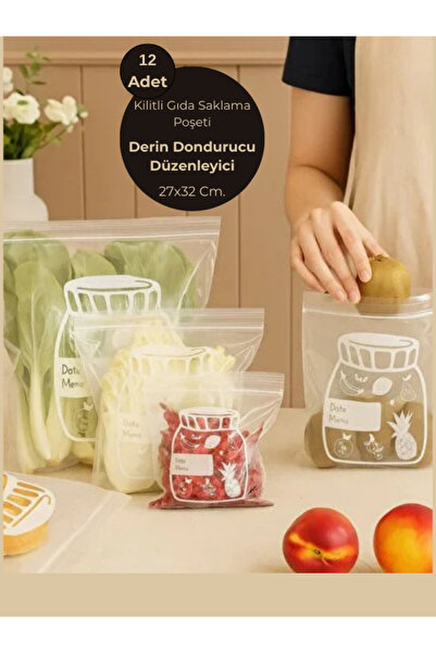 Harvey 12 قطعة من أكياس الثلاجة ذات السحاب مقاس 27×32 سم - لتخزين الطعام، وال...