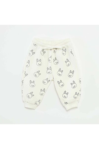 KIABI Fleece Joggers with Kangaroo Pocket and Novelty Ears WHITE