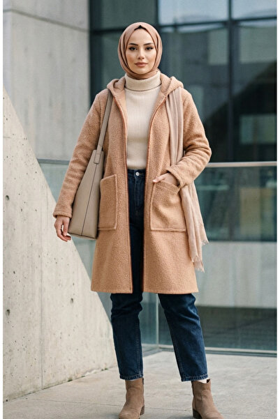 sefamerve Зимно палто с качулка, цип и джобове 2211-04 Бежово