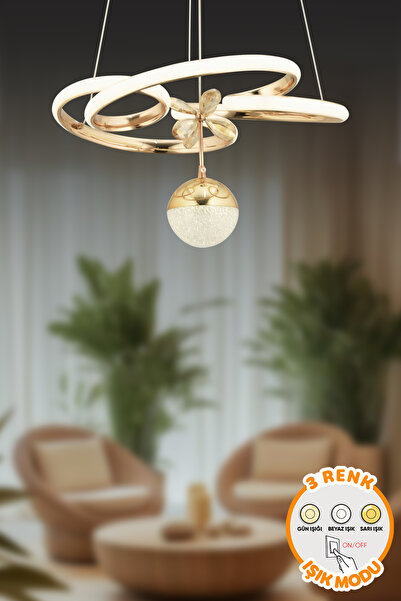 Dekorluna Carlo Gold Kaplama Modern Sarkıt 3 Renk Işık Avize Salon Mutfak Oda...