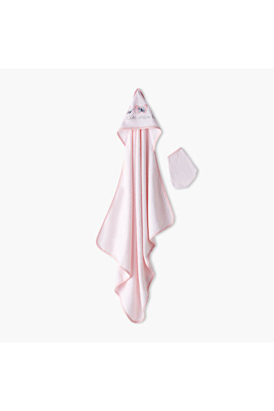 Juniors Butterfly Embroidered Hooded Towel and Wash Mitten Set