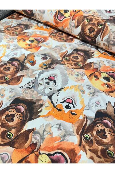 EDA HOME TEKSTİL Tatlı Köpek Desenli Duck Bezi Keten Kumaş 1 Metre (100X180 cm)