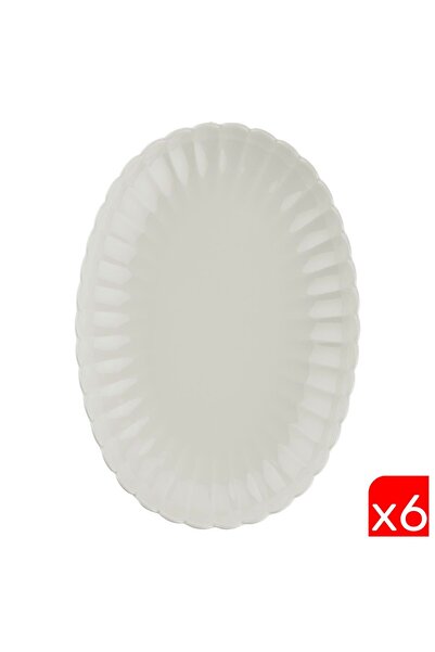Kütahya Porselen Bone Luz Cream Boat Plate 28X19Cm Set of 6 Bnlzf28Ky00