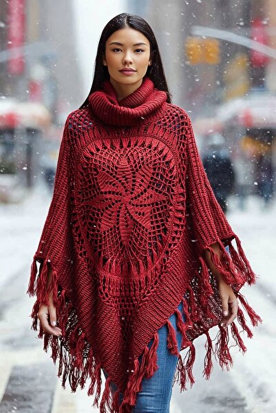 LAGRANZE Women's Winter Icon Knitted Poncho Shawl