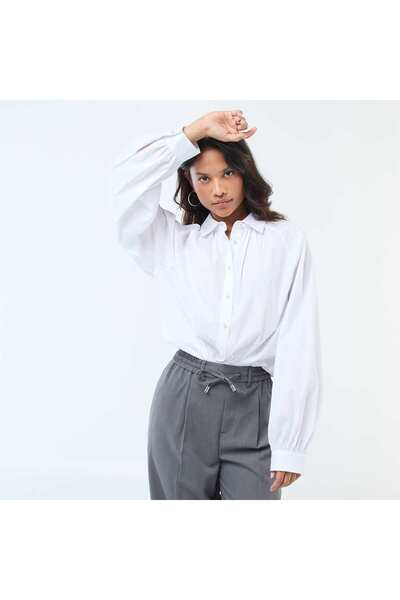 KIABI Wide-Sleeve Poplin Shirt WHITE