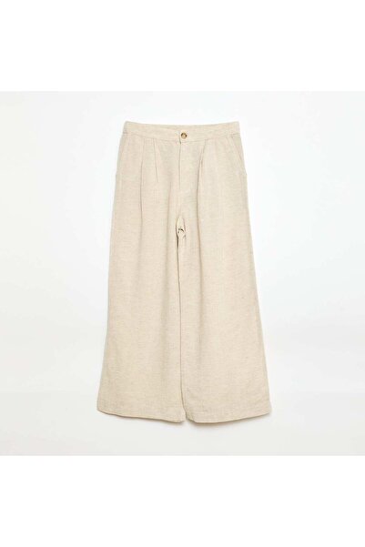 KIABI Wide-Leg Linen-Blend Trousers WHITE