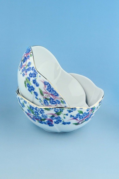 Bursa Porselen Dekor Blue Enamel Gold Gilded 2 Pcs Porcelain Bowl