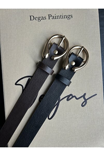 LİA KEMER Pachet de 2 curele pentru femei cu model cu jumătate de inel Impres...