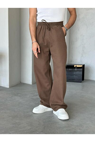 FO4RBS Dokulu Gabardin Baggy Pantolon Kahve W