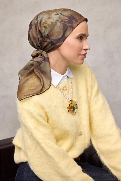 Silk Home وشاح ناعم من القطن والبوليستر بنمط أوراق الشجر باللون الأخضر الزيتي...