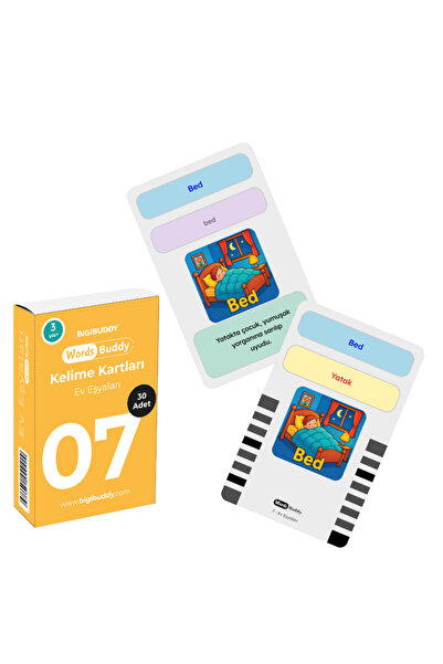 Bigibuddy WordsBuddy Türkçe İngilizce Kelime Kartları Ev Eşyaları 30 Kart (Ci...