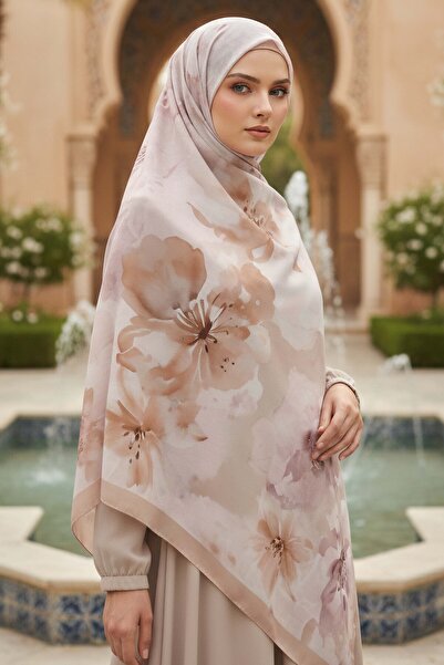 TOFİSA Garden Bloom Series Cotton Shawl Beige - 28089-Bej