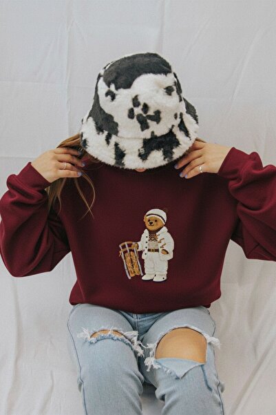 The Champ Clothing Women's Oversized Sweatshirt Quiet Club 3D Printed Burgund...