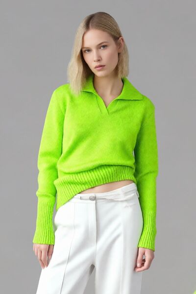 Know Kadın Fıstık Yeşili Relax Yaka Triko Kazak