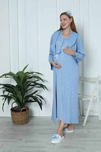 ERDENİZ TEKSTİL Set de cămașă de noapte și halat de maternitate din jacquard ...