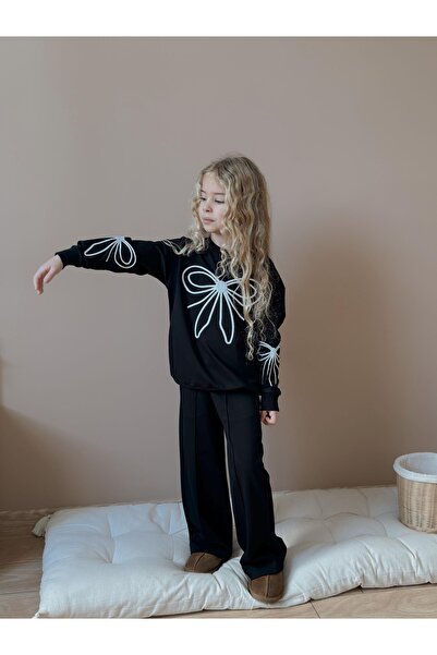 CARLA MARA Girl's Bow Detailed Black Top and Bottom Set