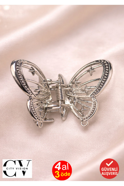 cityvision Agrafă de păr model fluture din metal argintiu – Agrafă elegantă ș...