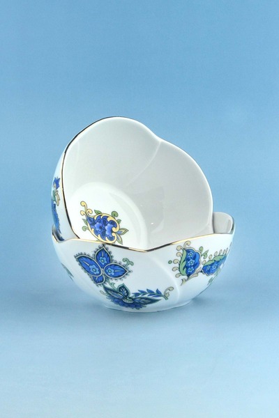 Bursa Porselen Dekor Paisley Blue Gold Gilded 2 Pieces Porcelain Bowl