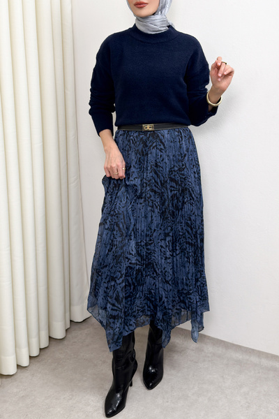 Salih Çelebi Ασύμμετρη φούστα σιφόν με σχέδιο κοπής 4151 - INDIGO