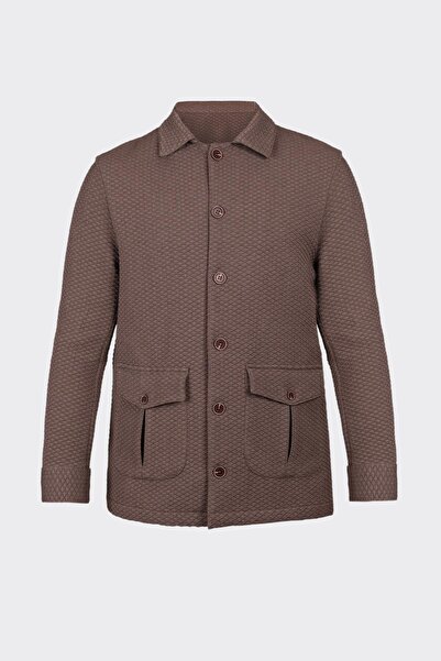 White Stone Kahverengi Rahat Kesim iki Cepli Düğmeli Desenli Gömlek Ceket