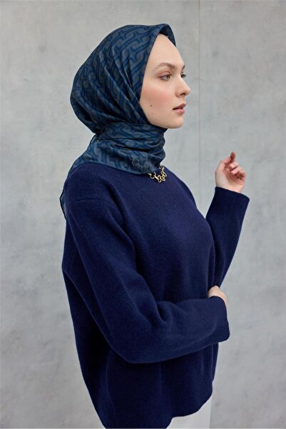 Silk Home Eșarfă moale din bumbac poliester cu model geometric Indigo 90x90