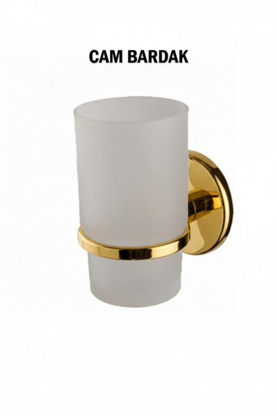 tesitay Diş Fırçalık Cam Bardaklı Gold Renk