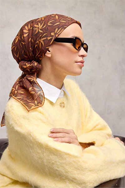 Silk Home وشاح ناعم من القطن والبوليستر بنمط فلورا بني اللون، مانع للانزلاق، ...