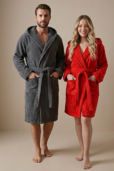 Mokita Home 2-Piece Family Bathrobe Set 100% Cotton Hooded - Anthracite Gray ...