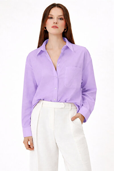 BEGBOR COLLECTİONS Women's Lilac 100% Linen Relaxed Fit Shirt
