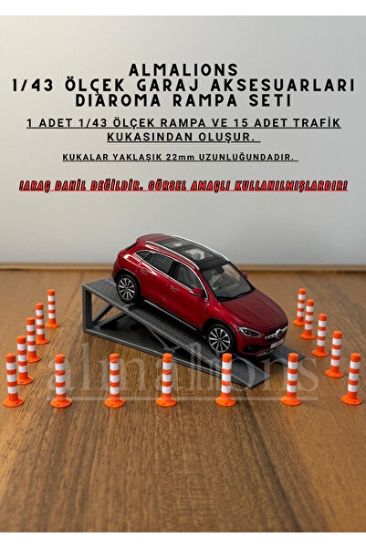 almalions 1/43 Ölçek Diaroma Araç Rampası 1 Adet + 15 Adet Kuka Garaj Aksesua...