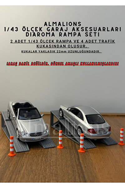 almalions 1/43 Ölçek Diaroma Araç Rampası 2 Adet + 4 Adet Kuka Garaj Aksesuar...