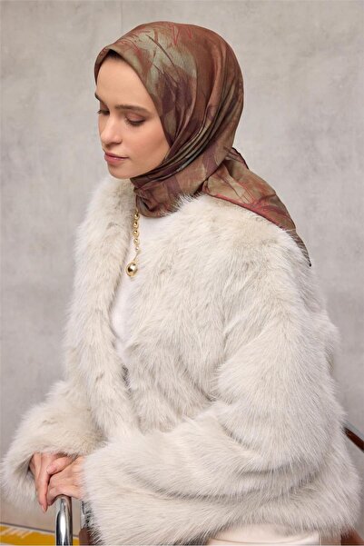 Silk Home وشاح ناعم من القطن والبوليستر بنمط أوراق الشجر باللون البني الزيتون...