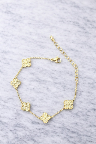 OEM Gold Renk Çiçek Detaylı Zincir Bileklik
