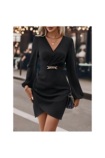 Secret Passion Lingerie Long Sleeve Double-Breasted Neck Side Gathered Asymme...