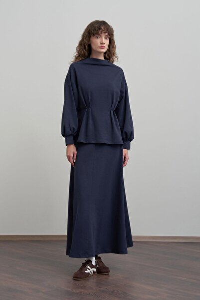 ALLDAY Navy Blue-Soft Textured Pleated Detailed Skirt Suit