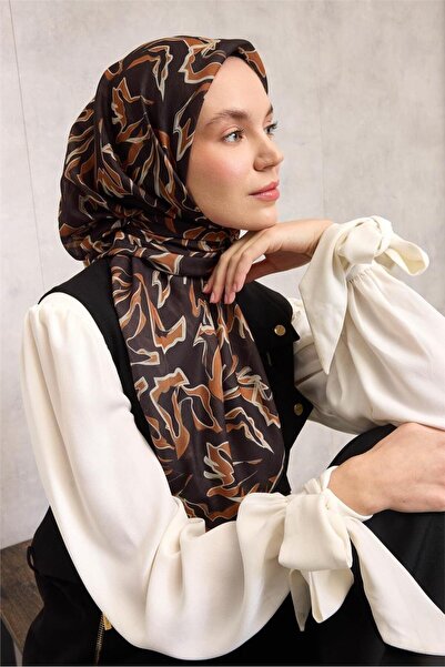 Silk Home Eșarfă moale din bumbac poliester model abstract negru închis 90x90