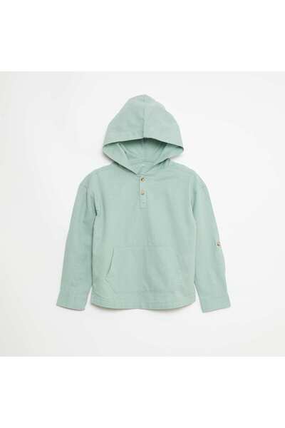 KIABI قميص قطني سادة بغطاء رأس، أخضر، بقصة عادية