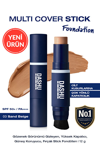 Dashu Fırça Başlıklı Stick Fondöten Mens Multi Cover Stick Foundation 03 [San...