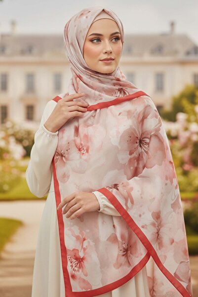 TOFİSA Garden Bloom Series Cotton Shawl Coral - 28089-Mercan