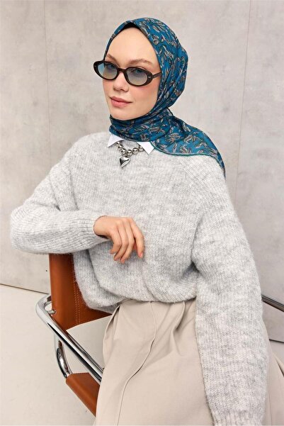 Silk Home Eșarfă moale din bumbac poliester cu model de flori albastru 90*90