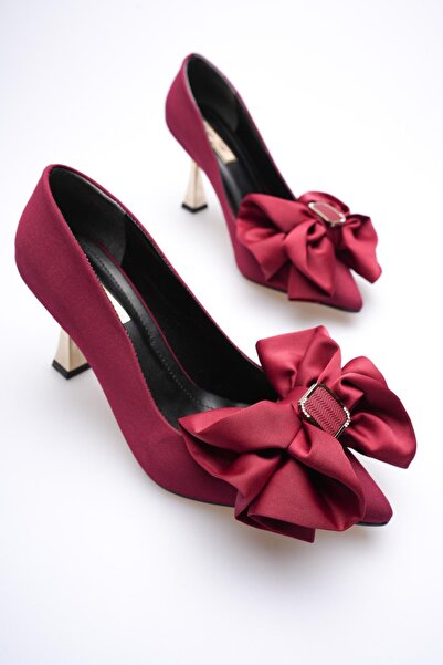 Ayakkabı Delisiyim Satin Burgundy Women's High Heel Shoes Bow Buckle Evening ...