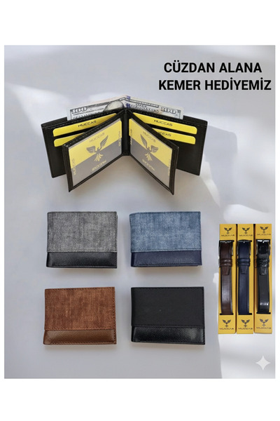 ATKGİYİM Horizontal Model Men's Wallet + Belt Gift - Stylish Card Holder with...