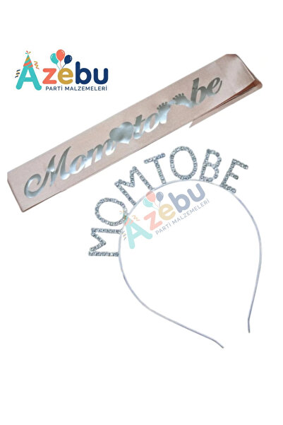 Azebu Mom To Be TaşlıTaç Ve Kuşak & Baby Shower Set & Beyaz Altın Kuşak Taşlı Altın Taç