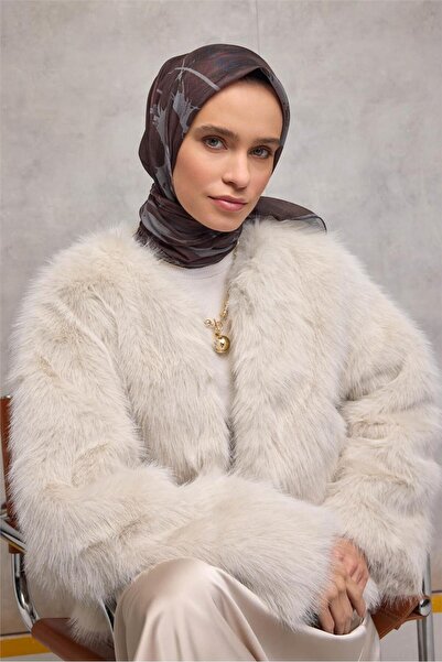 Silk Home Eșarfă moale din bumbac poliester cu model frunze maro roșu 90x90