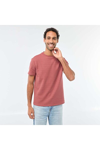 KIABI تيشيرت أحمر بأكمام قصيرة من نسيج الوافل