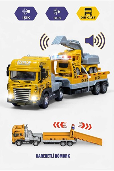 Fidan oyuncak مجموعة شاحنة نقل معدنية وآلات بناء مع أضواء وأصوات - مقطورة متح...