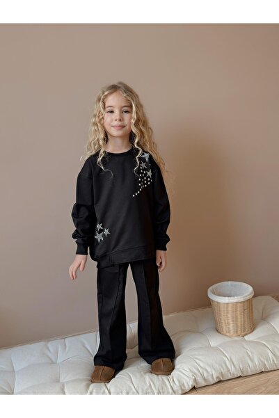 CARLA MARA Girl's Star Stone Printed Black Tracksuit Set