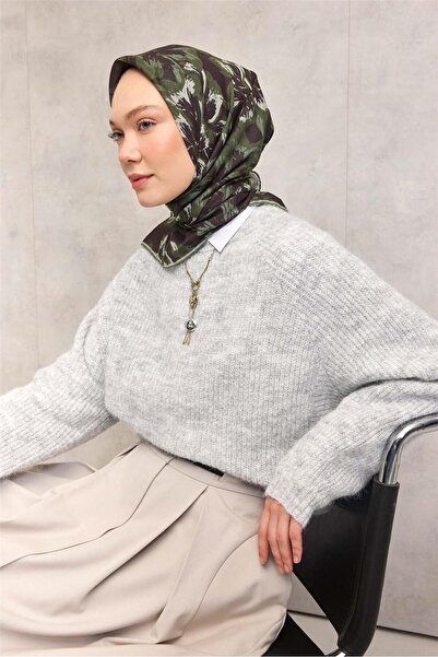 Silk Home Cotton Polyester Soft Scarf Large Daisy Pattern Dark Black 90X90