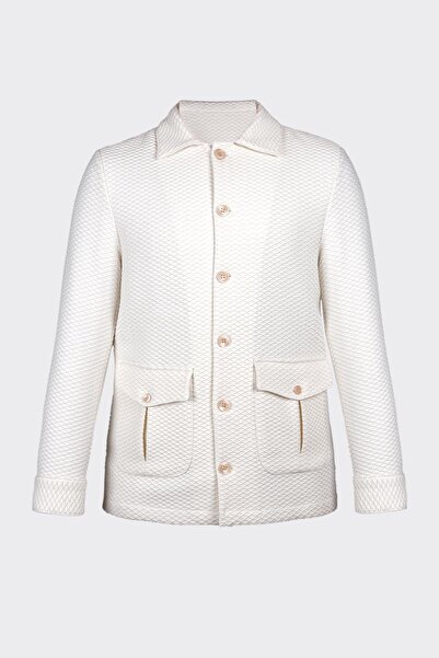 White Stone Beige Relaxed Fit Two Pocket Buttoned Patterned Shirt Jacket