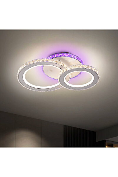 iTin Lustra LED cu telecomanda si cristal NOVA ROTONDA RGB 43W, 2 Cercuri, lu...